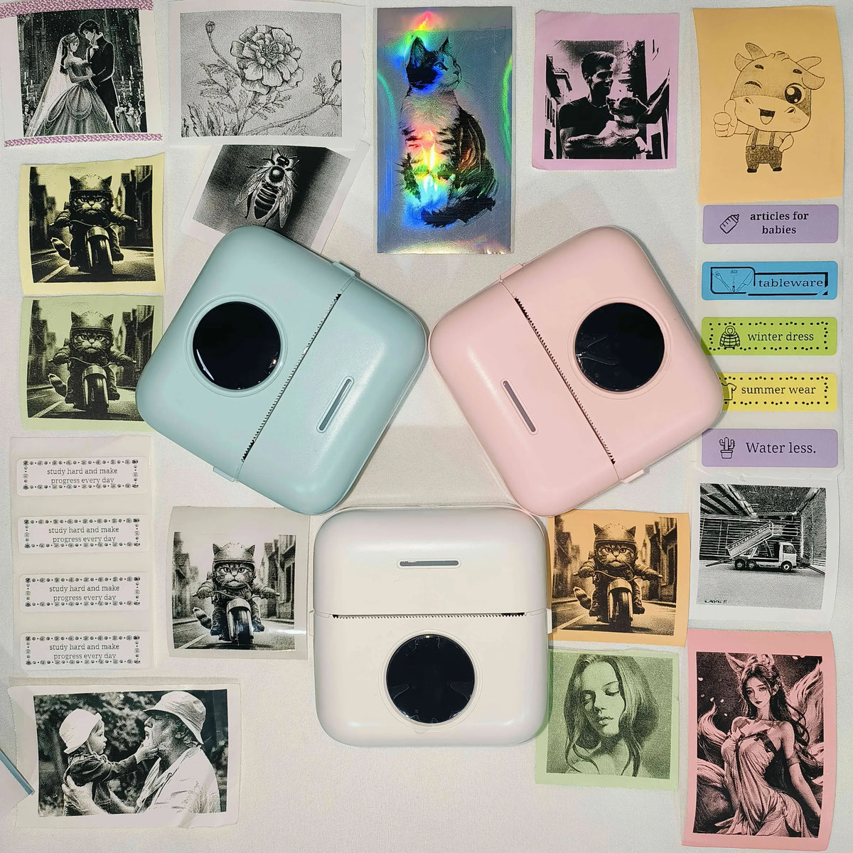 Mini Portable Printer, HD Inkless Label Printing, 203dpi High Resolution for Photos, Text, Labels, To-Do Lists, Sticky Notes