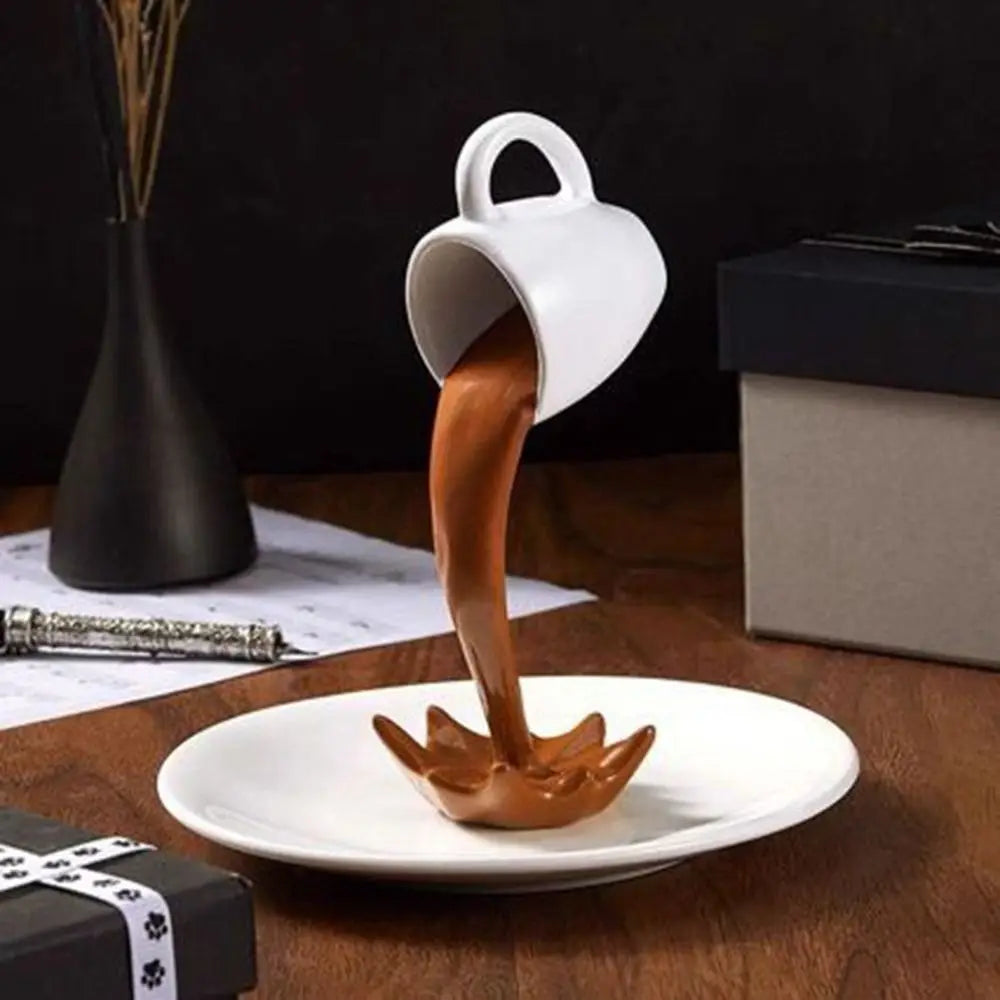 High-end 3D Floating Spilling Coffee Cup Resin Craft Decorative Coffee Cup Ornaments Suspended Cup Sculpture Desktop