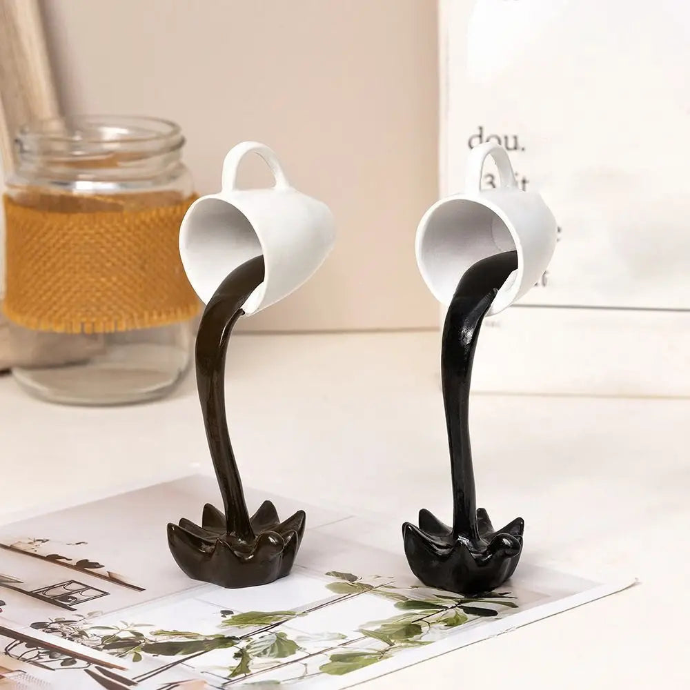 High-end 3D Floating Spilling Coffee Cup Resin Craft Decorative Coffee Cup Ornaments Suspended Cup Sculpture Desktop